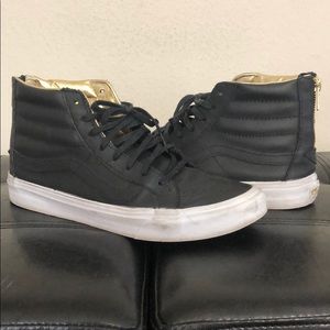 Vans Sk8-Hi Slim Black and Gold Leather High Tops
